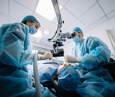 an oral surgeon performing dental implant surgery