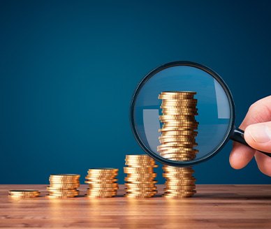 Someone looking at a pile of coins